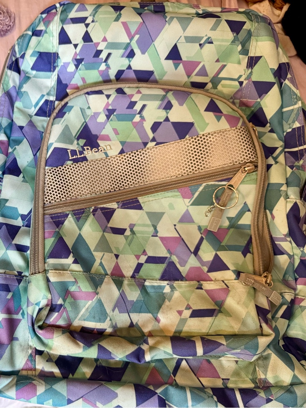 L.L.Bean Geometric Pastel Backpack and Accessory Case - Mint, Lavender, Teal